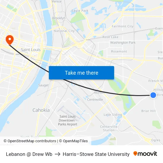 Lebanon @ Drew Wb to Harris–Stowe State University map