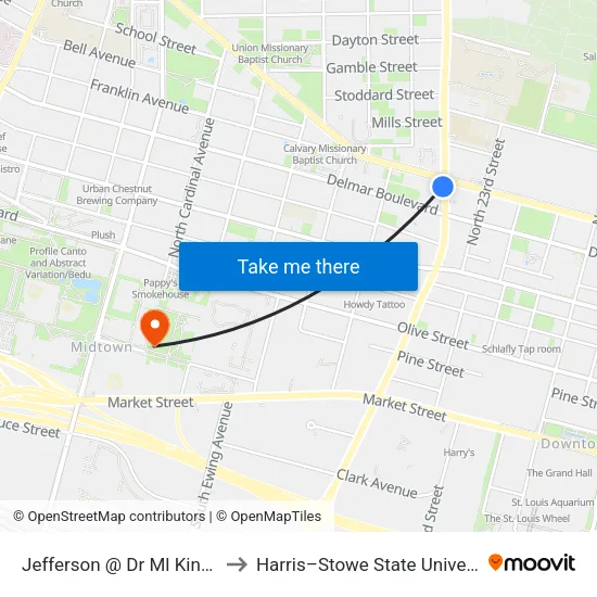 Jefferson @ Dr Ml King Sb to Harris–Stowe State University map