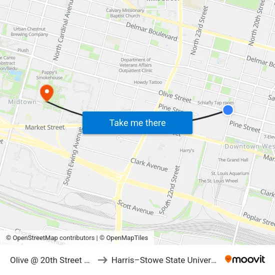 Olive @ 20th Street Wb to Harris–Stowe State University map