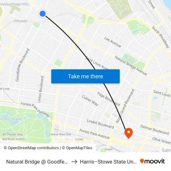 Natural Bridge @ Goodfellow Wb to Harris–Stowe State University map