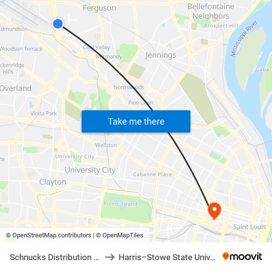 Schnucks Distribution Loop to Harris–Stowe State University map