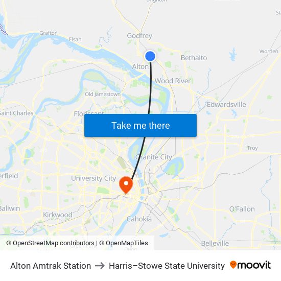 Alton Amtrak Station to Harris–Stowe State University map