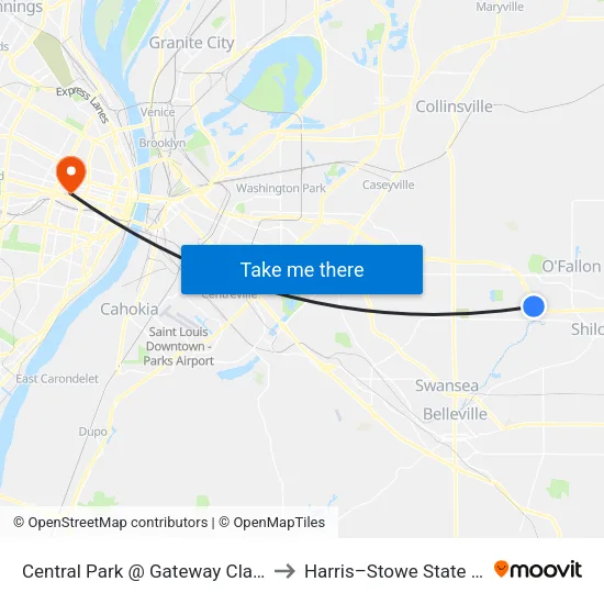 Central Park @ Gateway Classic Cars Sb to Harris–Stowe State University map