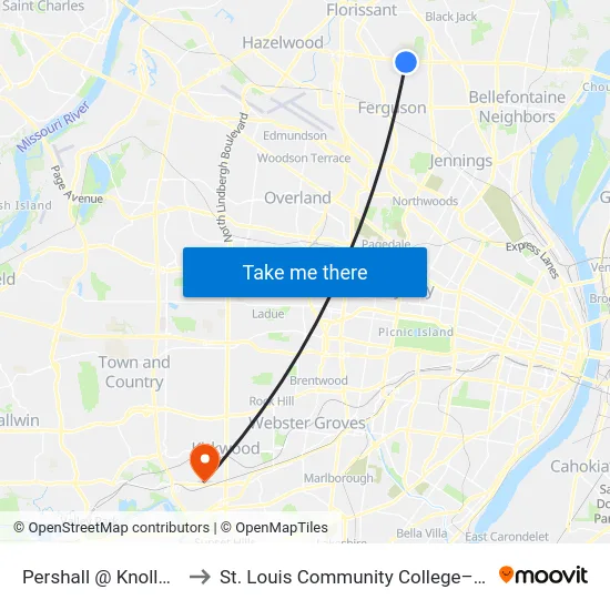 Pershall @ Knollway Eb to St. Louis Community College–Meramec map
