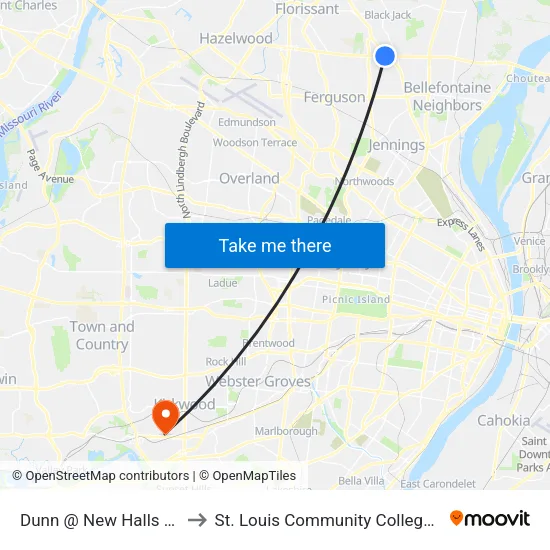 Dunn @ New Halls Ferry Wb to St. Louis Community College–Meramec map