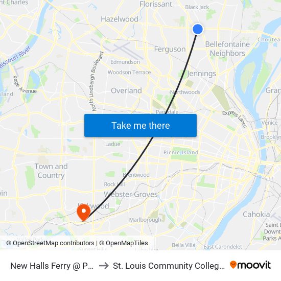 New Halls Ferry @ Pershall Eb to St. Louis Community College–Meramec map