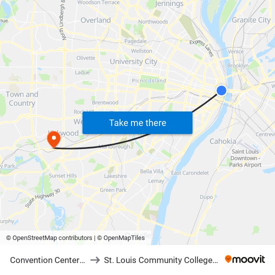 Convention Center Station to St. Louis Community College–Meramec map
