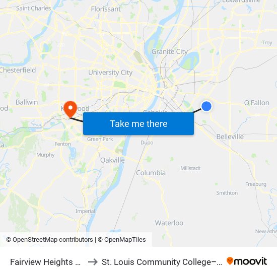 Fairview Heights Station to St. Louis Community College–Meramec map