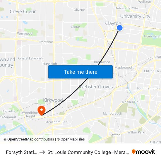 Forsyth Station to St. Louis Community College–Meramec map