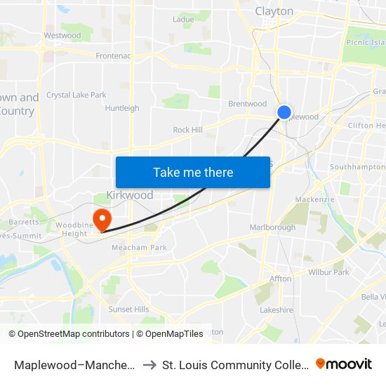 Maplewood–Manchester Station to St. Louis Community College–Meramec map