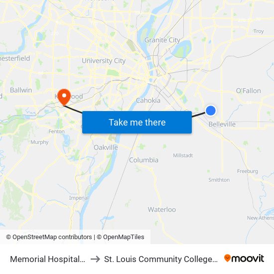 Memorial Hospital Station to St. Louis Community College–Meramec map