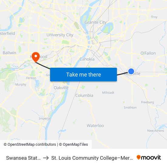 Swansea Station to St. Louis Community College–Meramec map