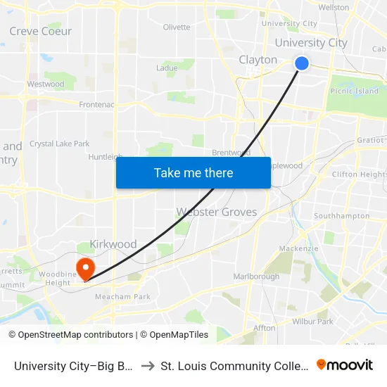 University City–Big Bend Station to St. Louis Community College–Meramec map