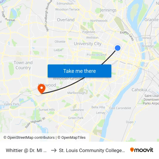 Whittier @ Dr. Ml King Sb to St. Louis Community College–Meramec map