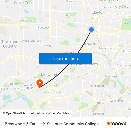 Brentwood @ Darst Nb to St. Louis Community College–Meramec map