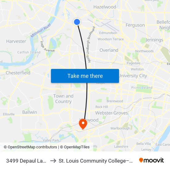 3499 Depaul Lane Sb to St. Louis Community College–Meramec map