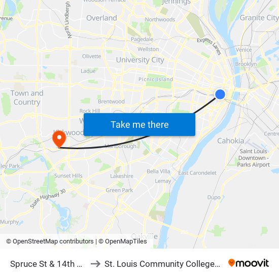 Spruce St & 14th St S / W to St. Louis Community College–Meramec map