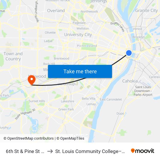 6th St & Pine St S / W to St. Louis Community College–Meramec map