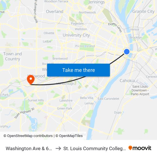 Washington Ave & 6th St N / E to St. Louis Community College–Meramec map