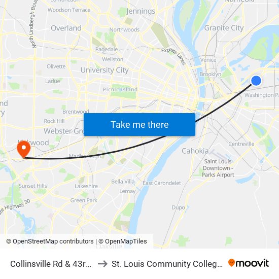 Collinsville Rd & 43rd St S / W to St. Louis Community College–Meramec map