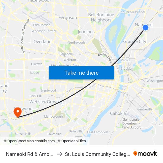 Nameoki Rd & Amos Rd N / E to St. Louis Community College–Meramec map