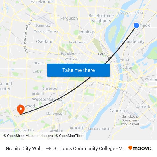 Granite City Walmart to St. Louis Community College–Meramec map