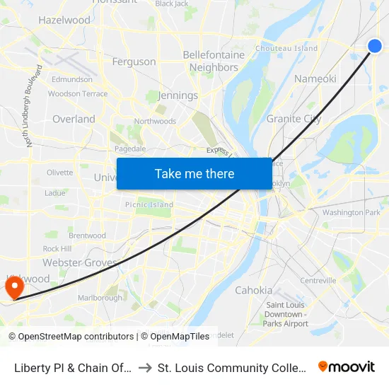 Liberty Pl & Chain Of Rocks Rd to St. Louis Community College–Meramec map