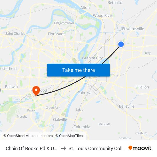 Chain Of Rocks Rd & University S / W to St. Louis Community College–Meramec map