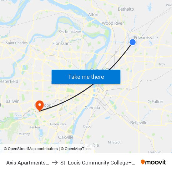 Axis Apartments N / E to St. Louis Community College–Meramec map