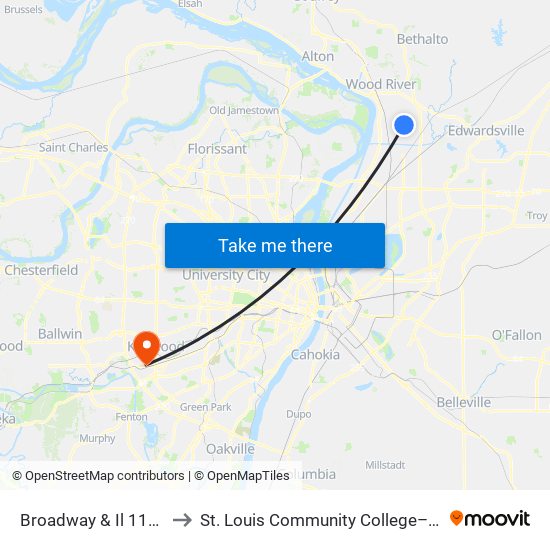 Broadway & Il 111 N / E to St. Louis Community College–Meramec map