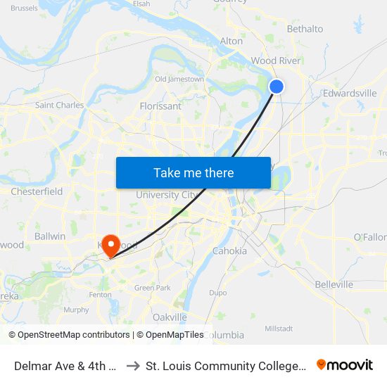 Delmar Ave & 4th St S / W to St. Louis Community College–Meramec map