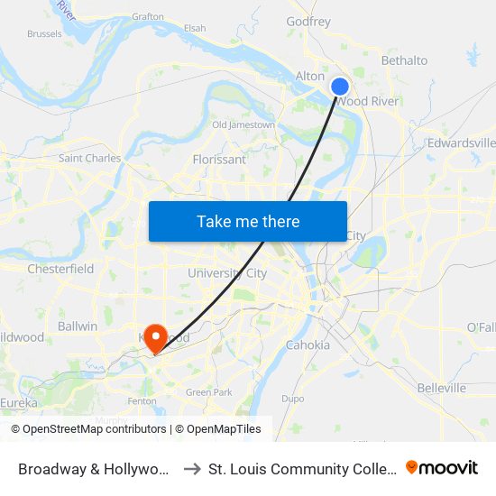 Broadway & Hollywood Ave N / E to St. Louis Community College–Meramec map