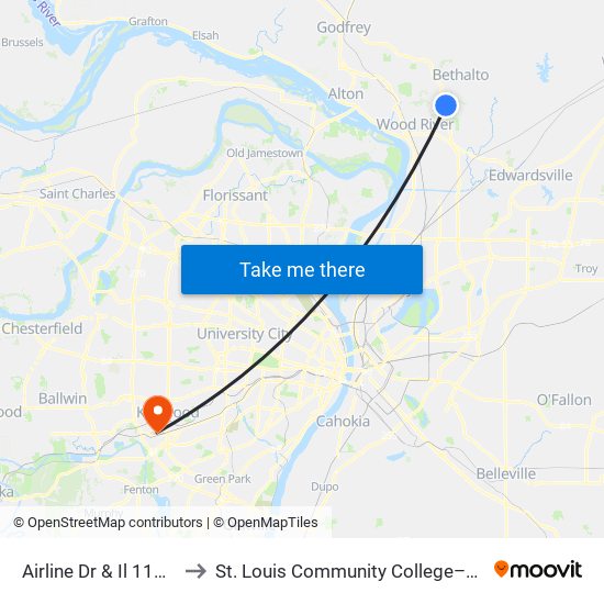 Airline Dr & Il 111 N / E to St. Louis Community College–Meramec map
