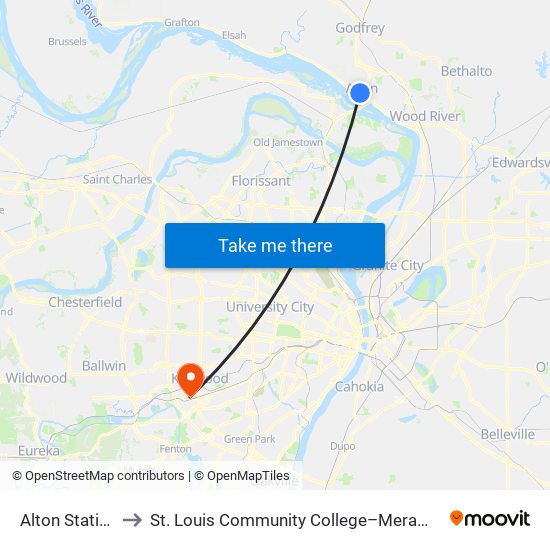 Alton Station to St. Louis Community College–Meramec map