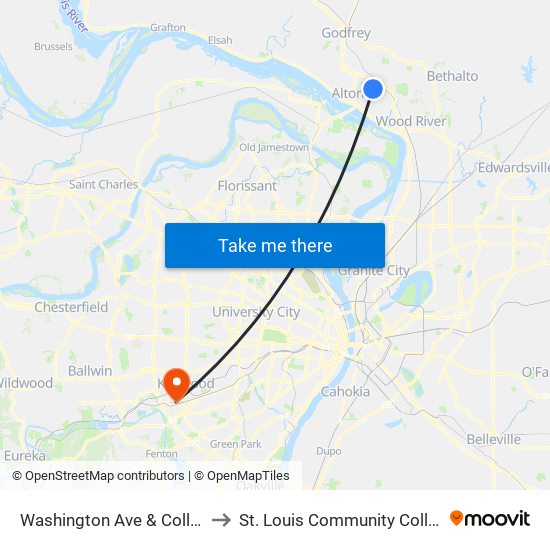 Washington Ave & College Ave N / E to St. Louis Community College–Meramec map