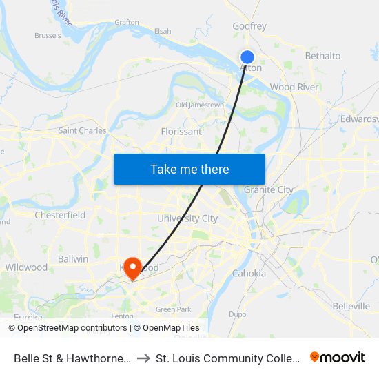 Belle St & Hawthorne Blvd N / E to St. Louis Community College–Meramec map