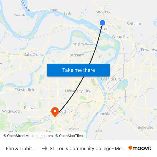 Elm & Tibbit N / E to St. Louis Community College–Meramec map