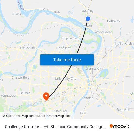 Challenge Unlimited S / W to St. Louis Community College–Meramec map