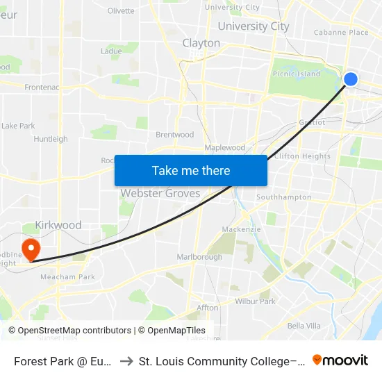 Forest Park @ Euclid Eb to St. Louis Community College–Meramec map