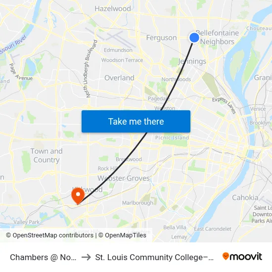 Chambers @ Nolte Eb to St. Louis Community College–Meramec map