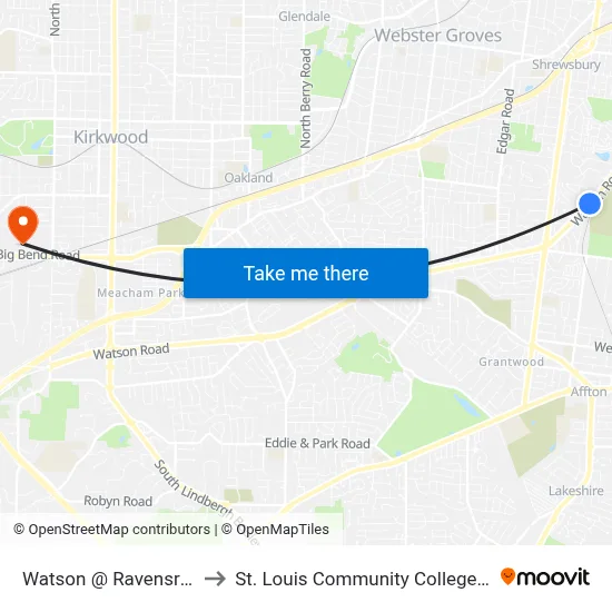 Watson @ Ravensridge Wb to St. Louis Community College–Meramec map