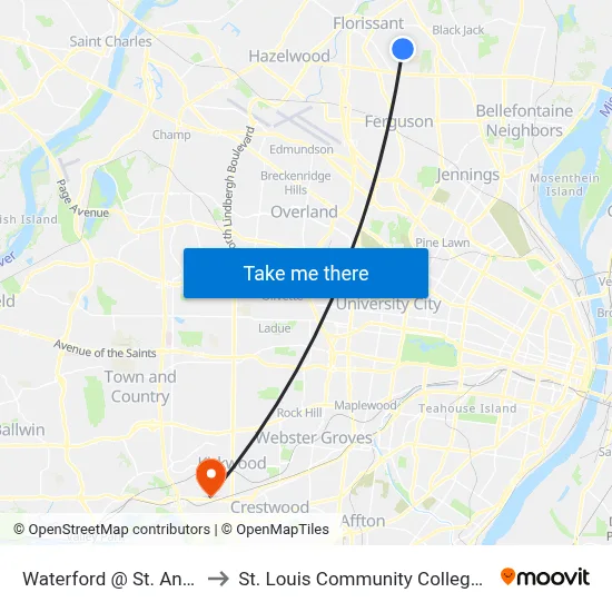 Waterford @ St. Anthony Sb to St. Louis Community College–Meramec map