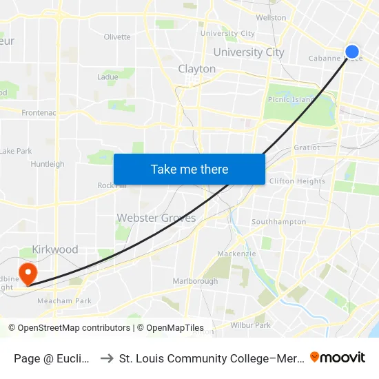 Page @ Euclid Eb to St. Louis Community College–Meramec map
