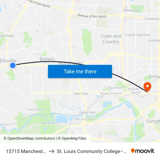15715 Manchester Wb to St. Louis Community College–Meramec map