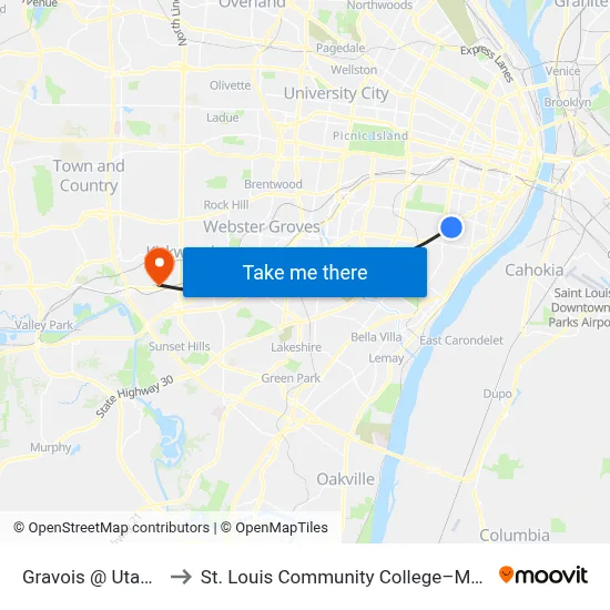 Gravois @ Utah Wb to St. Louis Community College–Meramec map