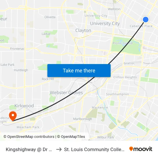 Kingshighway @ Dr Ml King Sb to St. Louis Community College–Meramec map