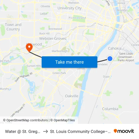 Water @ St. Gregory Sb to St. Louis Community College–Meramec map