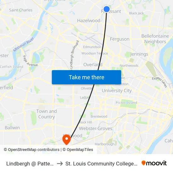 Lindbergh @ Patterson Eb to St. Louis Community College–Meramec map