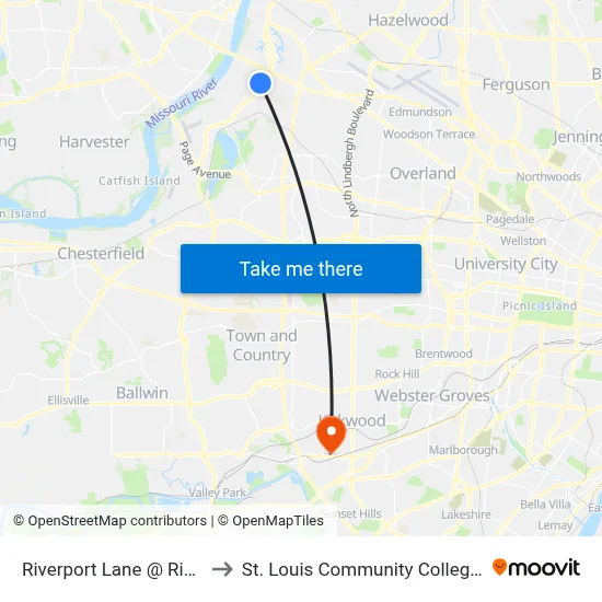 Riverport Lane @ Riverport Eb to St. Louis Community College–Meramec map