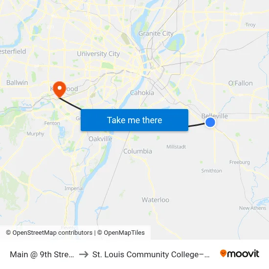 Main @ 9th Street Sb to St. Louis Community College–Meramec map